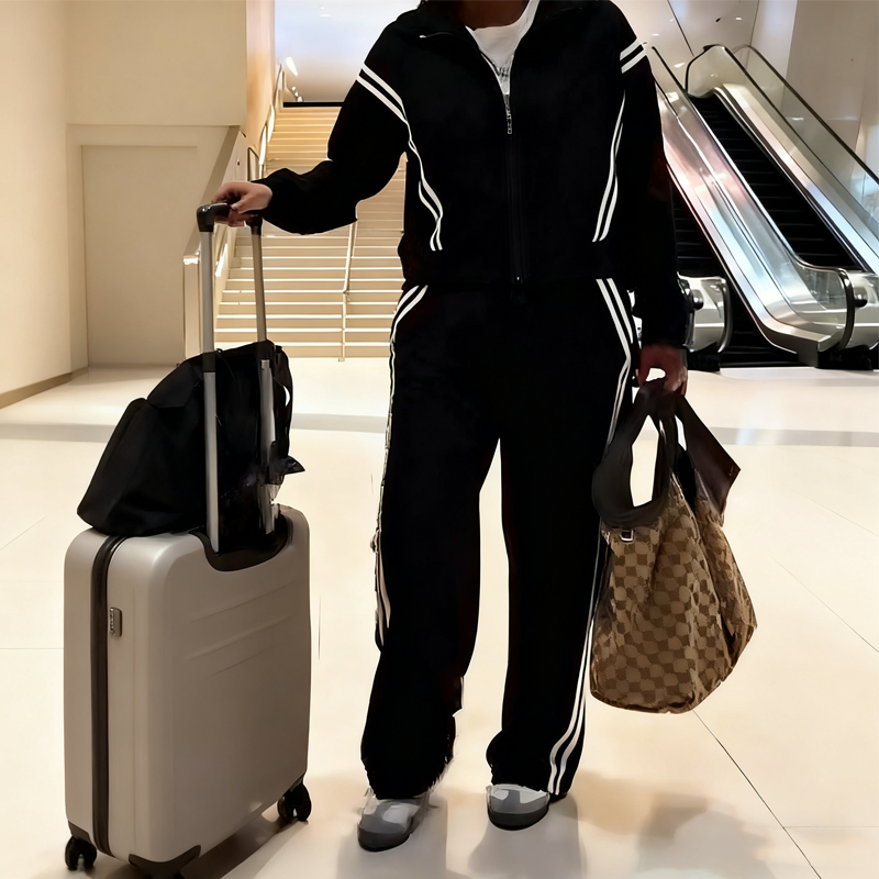Casual Vertical Striped Jacket and Pants 2-Piece Set