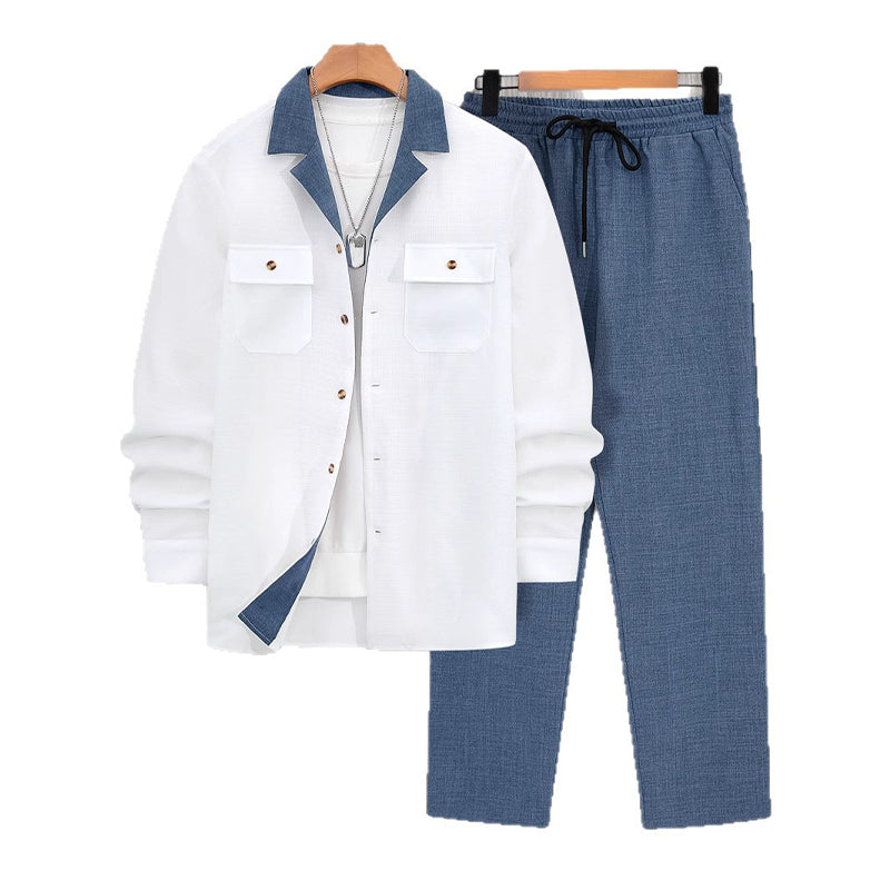 🔥Men's Casual Lapel Long Sleeve Shirts ＆ Pants 2-Piece Set🔥