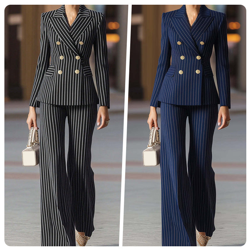 ✨🔥Women's Pinstripe Double-Breasted Suit Set👔