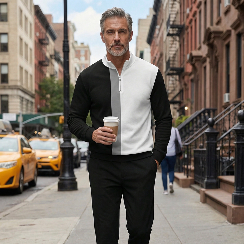 ⏳Time-Limited Special⏰Men's Color-Block Quarter-Zip Tracksuit Set