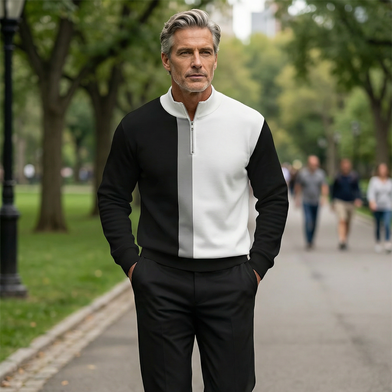 ⏳Time-Limited Special⏰Men's Color-Block Quarter-Zip Tracksuit Set