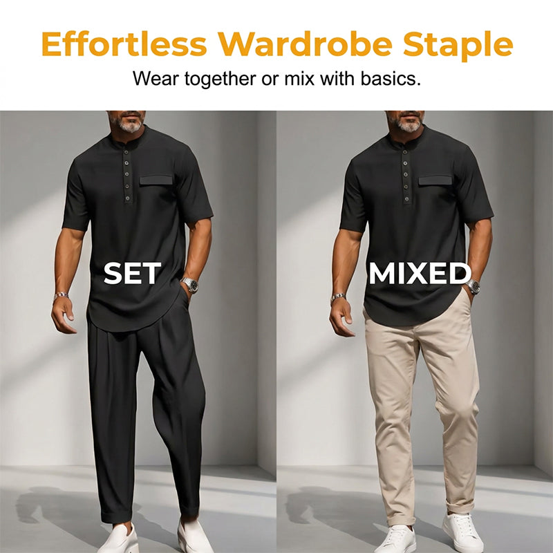 Men's Modern Casual Band Collar Two-Piece Set👕👖