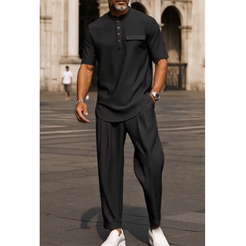 Men's Modern Casual Band Collar Two-Piece Set👕👖