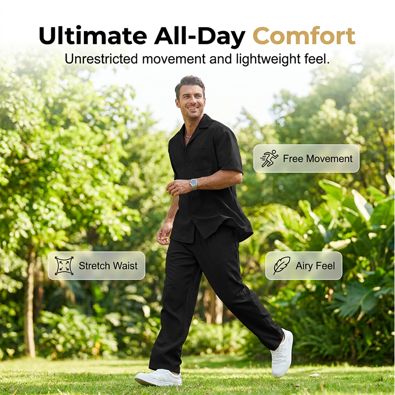 👕 Men's casual 2-piece set, short-sleeved shirt and pants