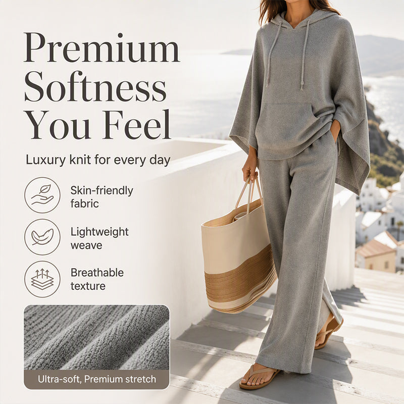 ⌛Limited-time offer-Women's Loose Hooded Cape Top & Wide-Leg Pants Set