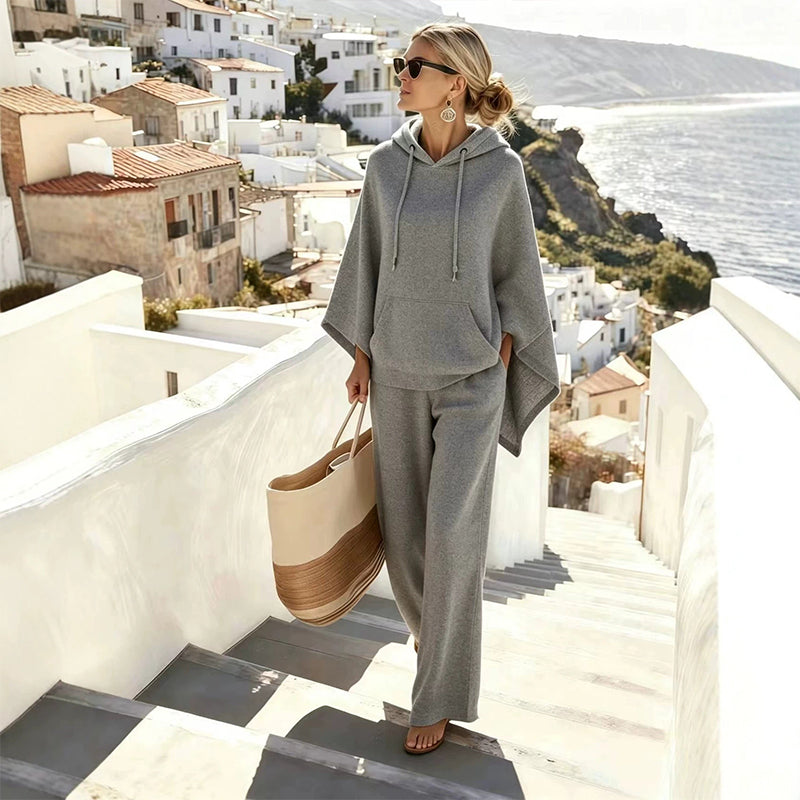 ⌛Limited-time offer-Women's Loose Hooded Cape Top & Wide-Leg Pants Set