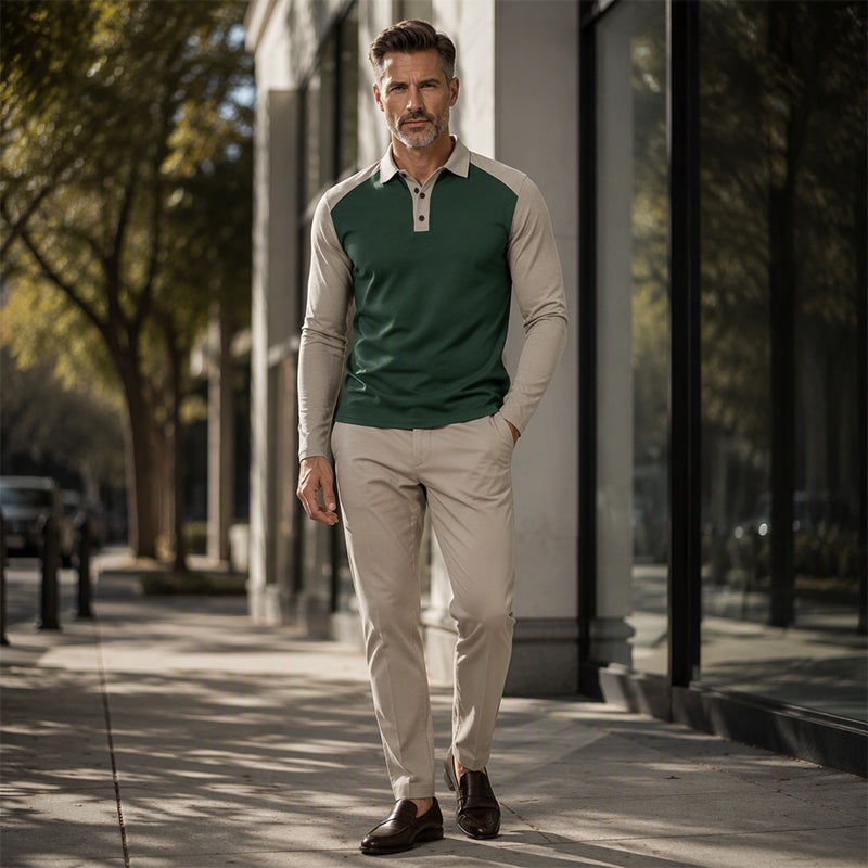 Langermet skjorte i casual-stil med fargeblokker for menn