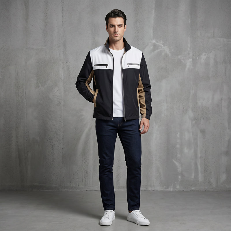 Men's Color Block Stand Collar Jacket