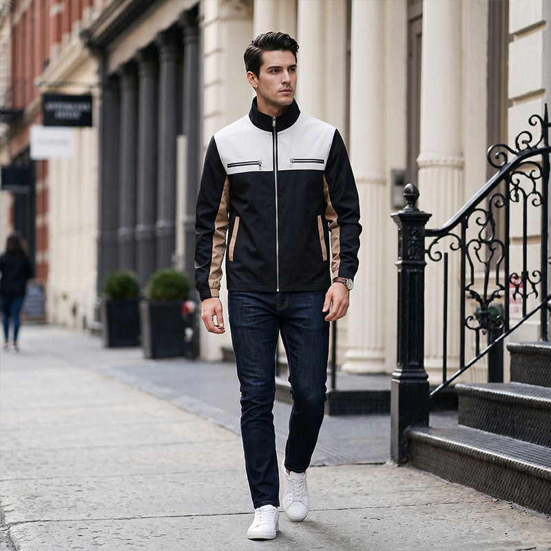 Men's Color Block Stand Collar Jacket