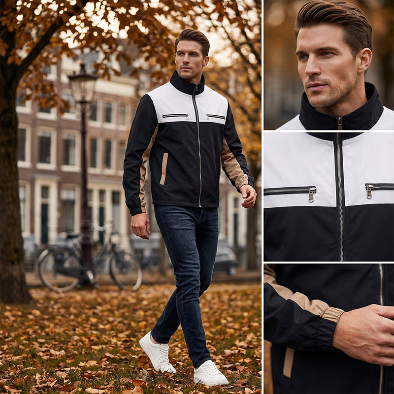 Men's Color Block Stand Collar Jacket