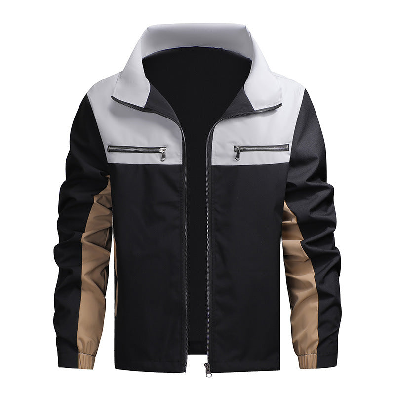 Men's Color Block Stand Collar Jacket