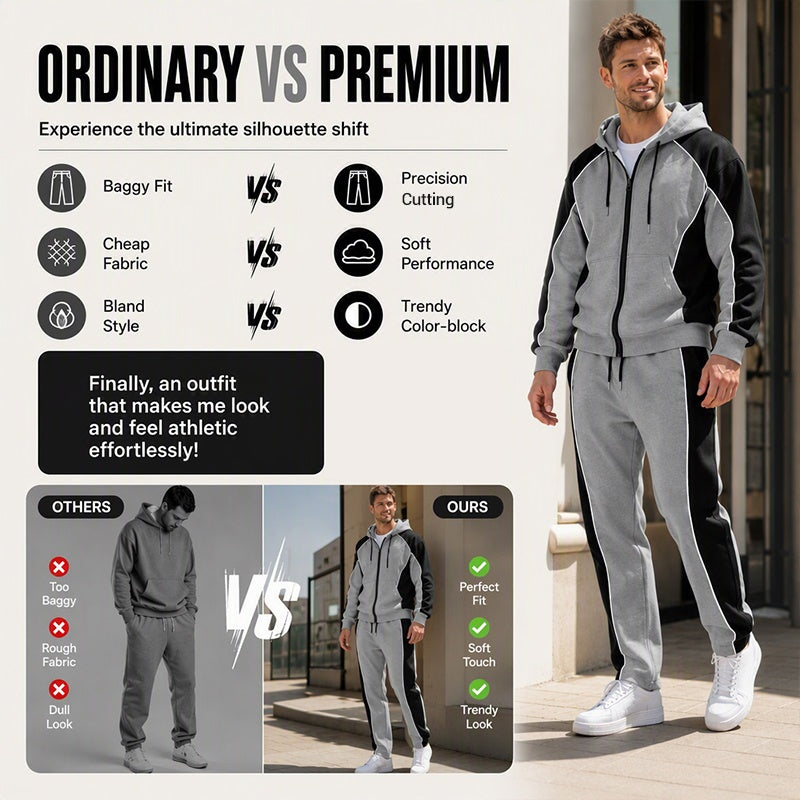 Men's Color-Block Zip-Up Hoodie & Tracksuit Set