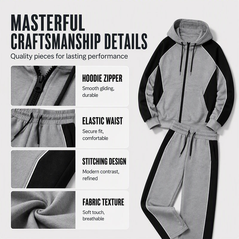 Men's Color-Block Zip-Up Hoodie & Tracksuit Set