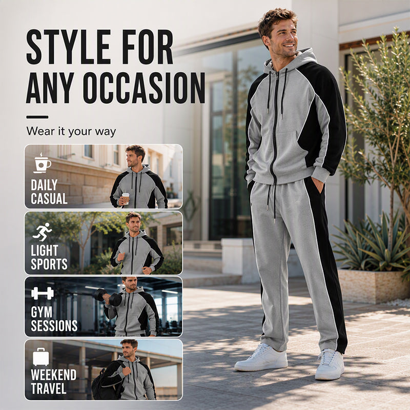 Men's Color-Block Zip-Up Hoodie & Tracksuit Set