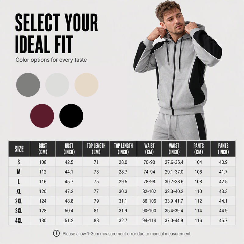 Men's Color-Block Zip-Up Hoodie & Tracksuit Set