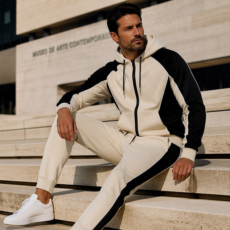 Men's Color-Block Zip-Up Hoodie & Tracksuit Set