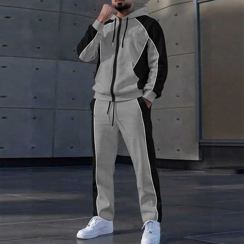 Men's Color-Block Zip-Up Hoodie & Tracksuit Set
