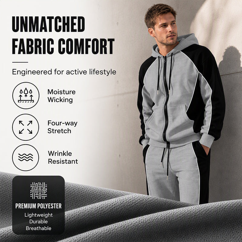 Men's Color-Block Zip-Up Hoodie & Tracksuit Set