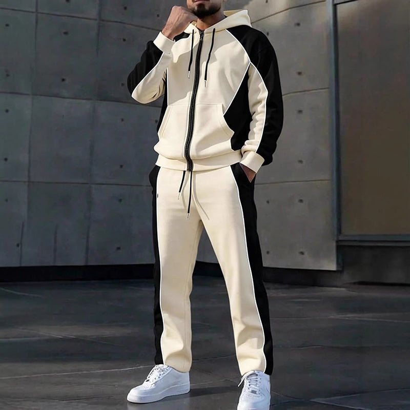 Men's Color-Block Zip-Up Hoodie & Tracksuit Set