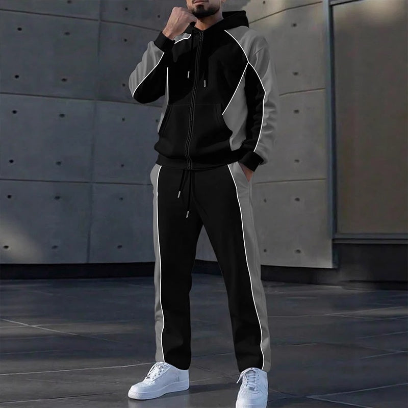 Men's Color-Block Zip-Up Hoodie & Tracksuit Set