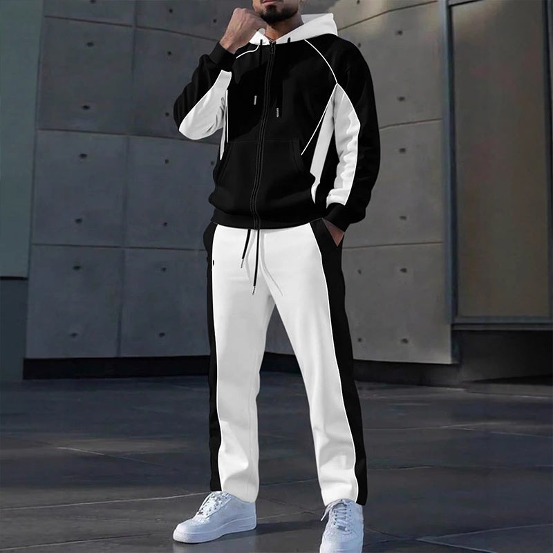 Men's Color-Block Zip-Up Hoodie & Tracksuit Set