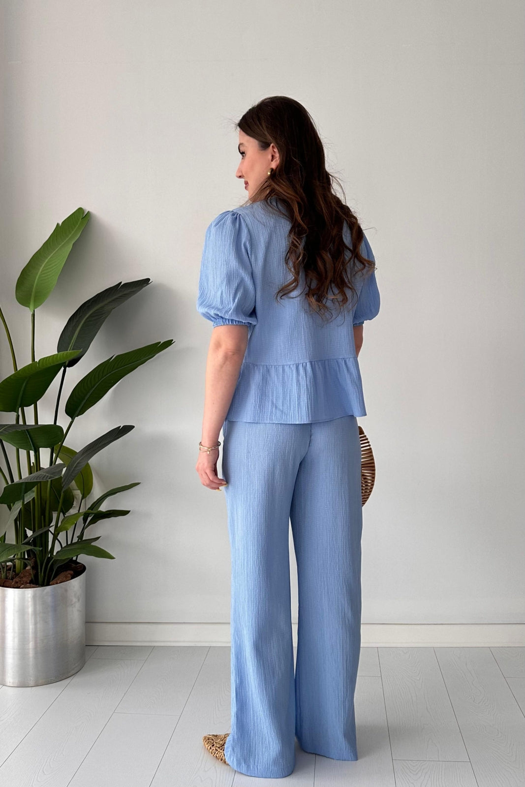 Triple-Tie Peplum Top & Wide-Leg Pants Set