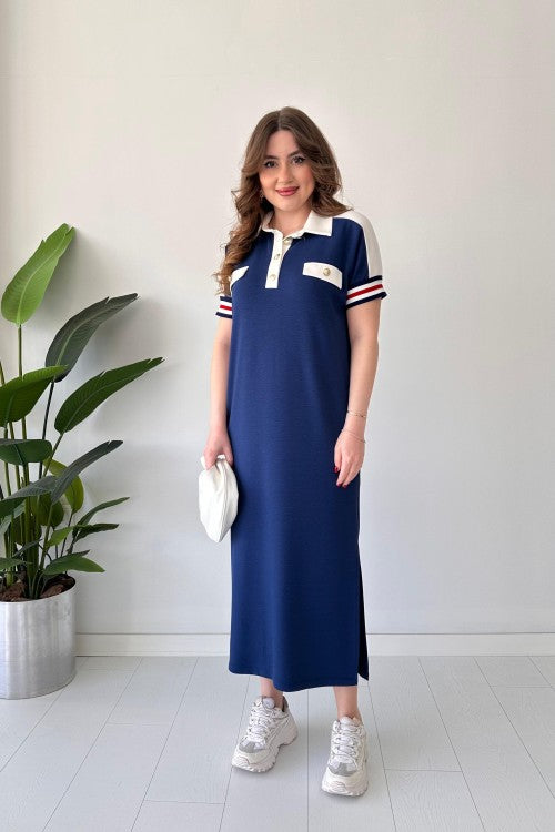 Women's Casual Sailor Lapel Long Dress