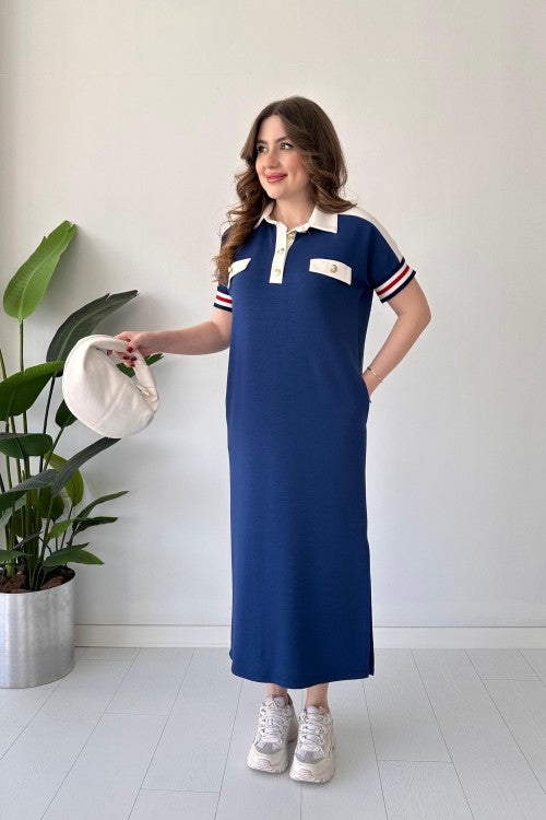 Women's Casual Sailor Lapel Long Dress