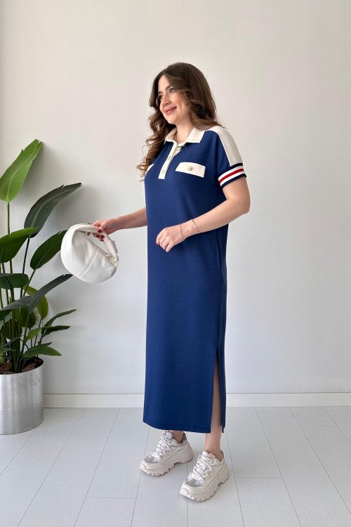 Women's Casual Sailor Lapel Long Dress