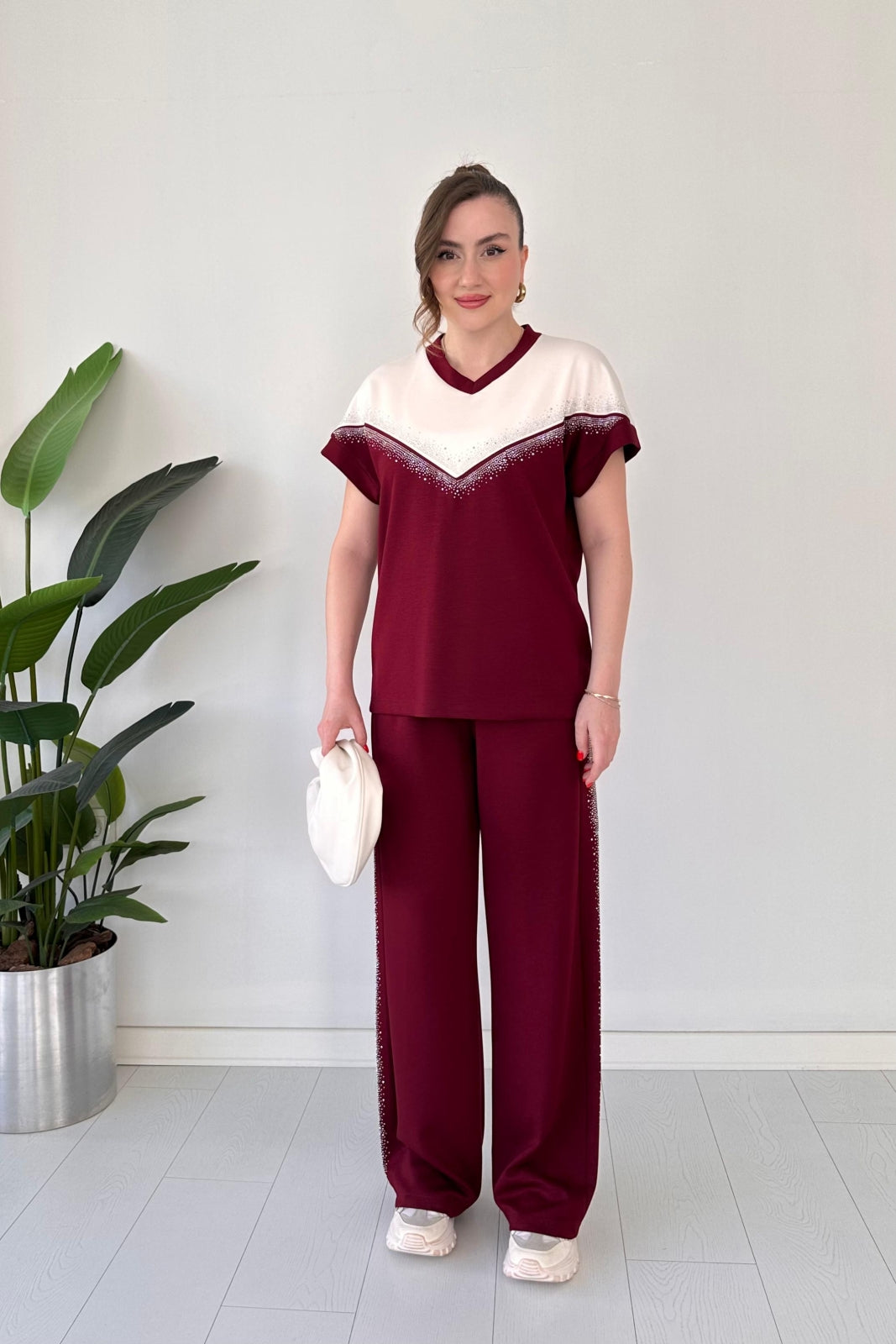 Sleek Accent V Rhinestone Modal Suit