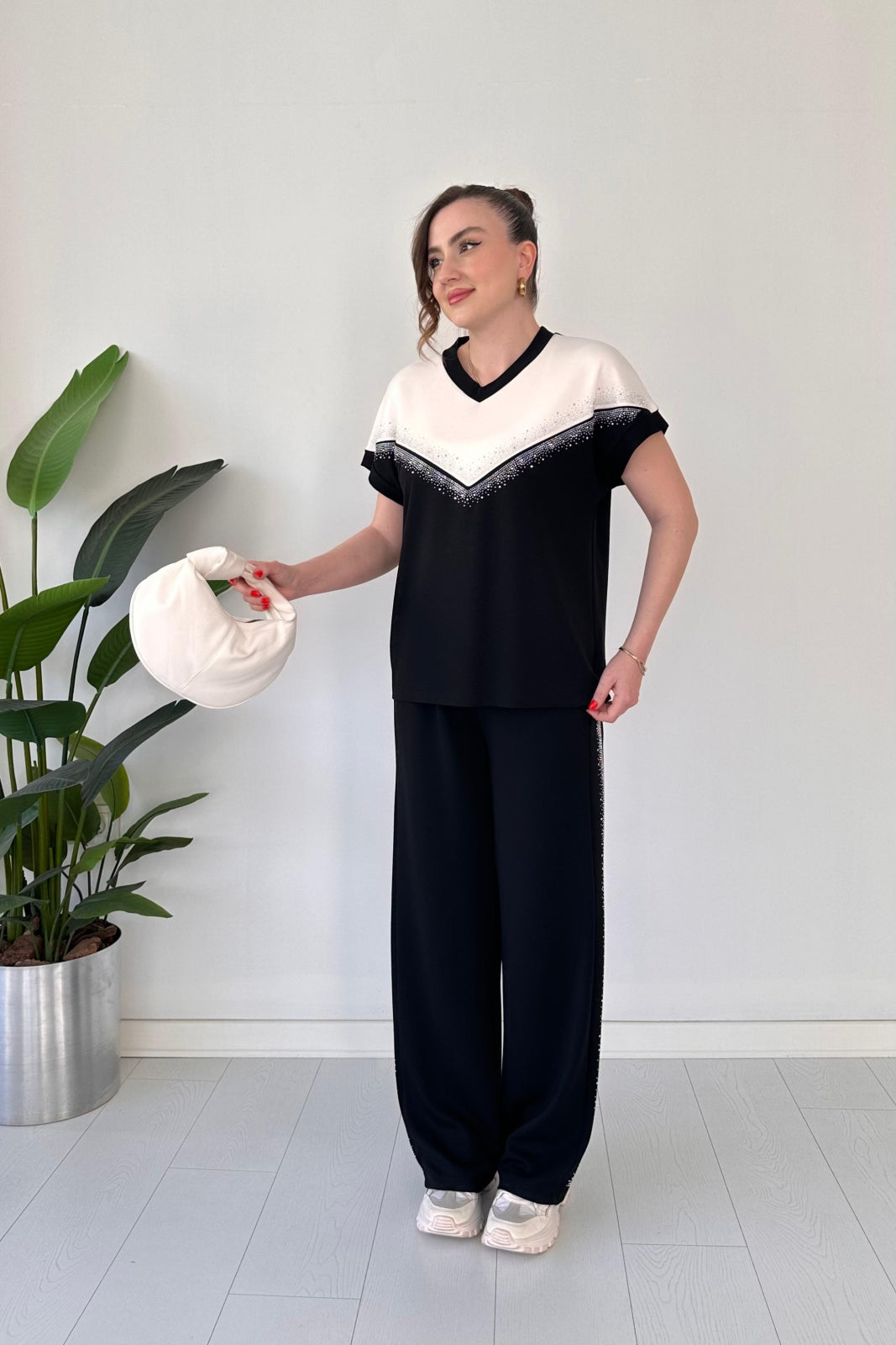 Sleek Accent V Rhinestone Modal Suit