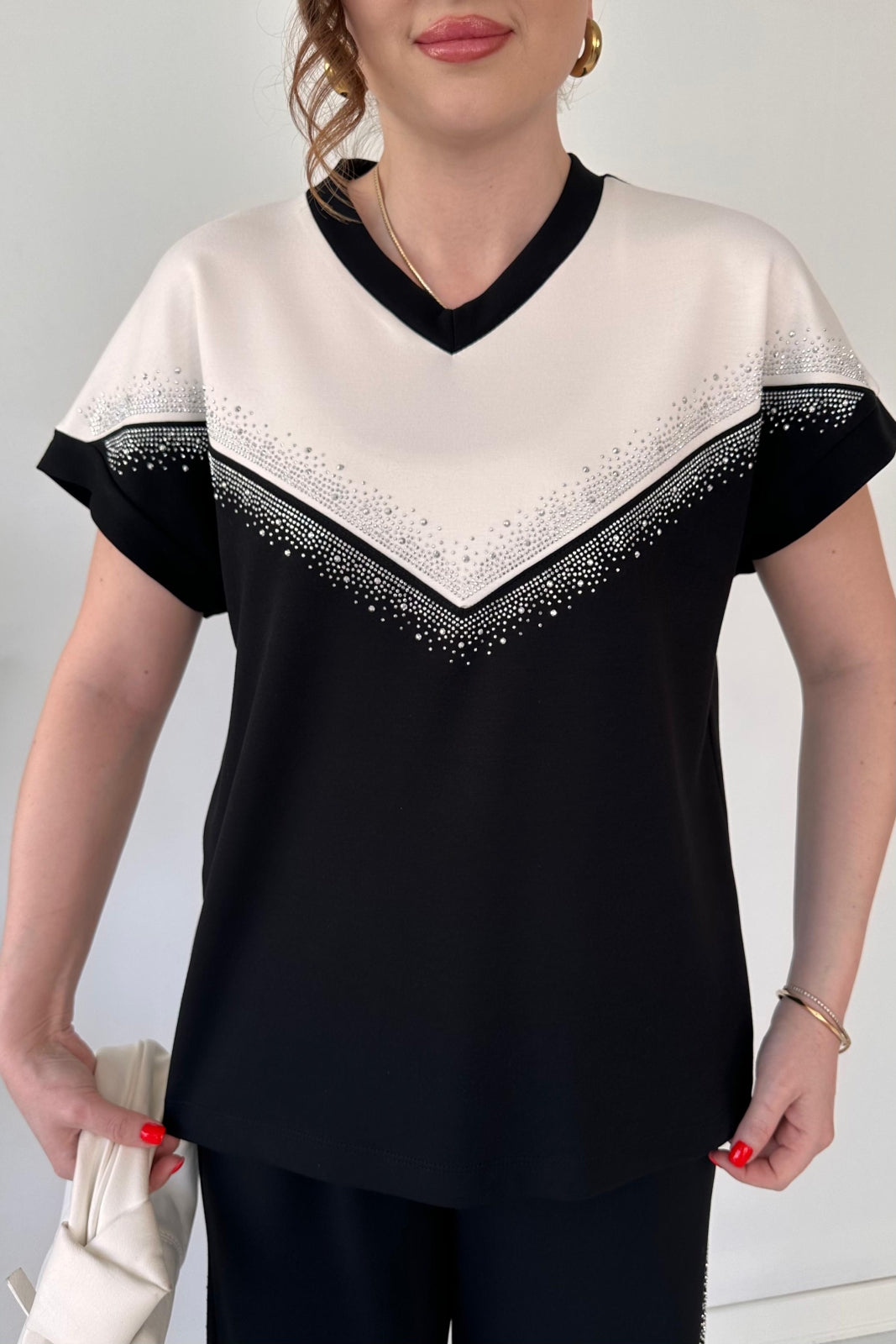 Sleek Accent V Rhinestone Modal Suit