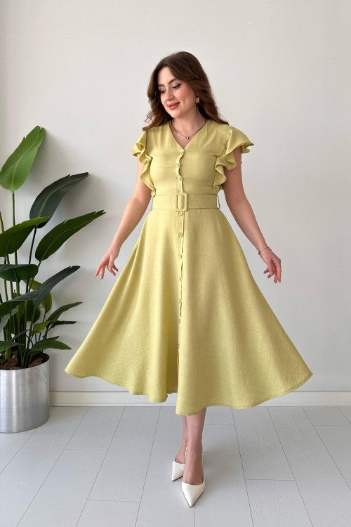 V-Neck Ruffle Slim Maxi Dress