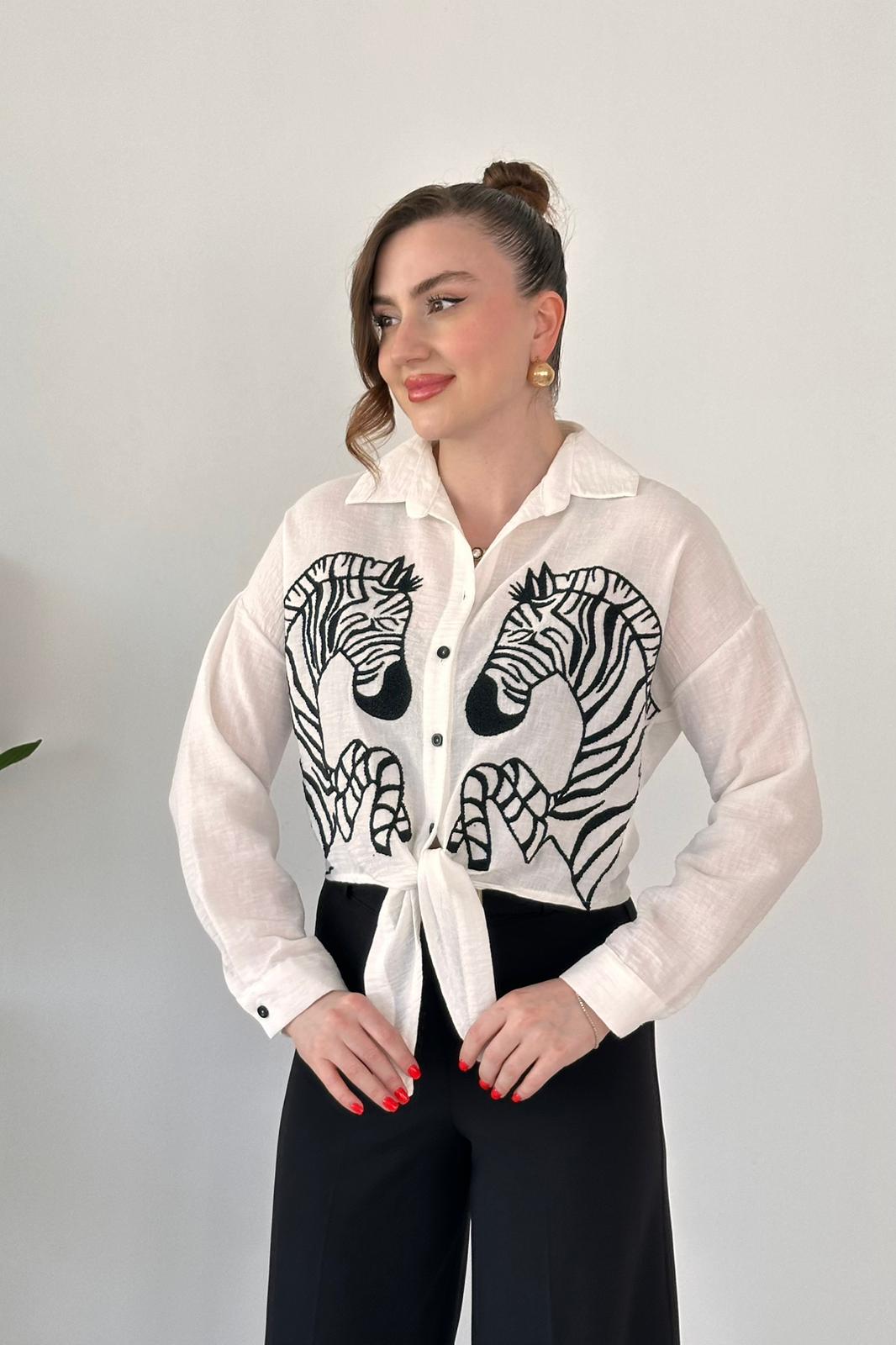 Zebra Tie Embroidered Shirt