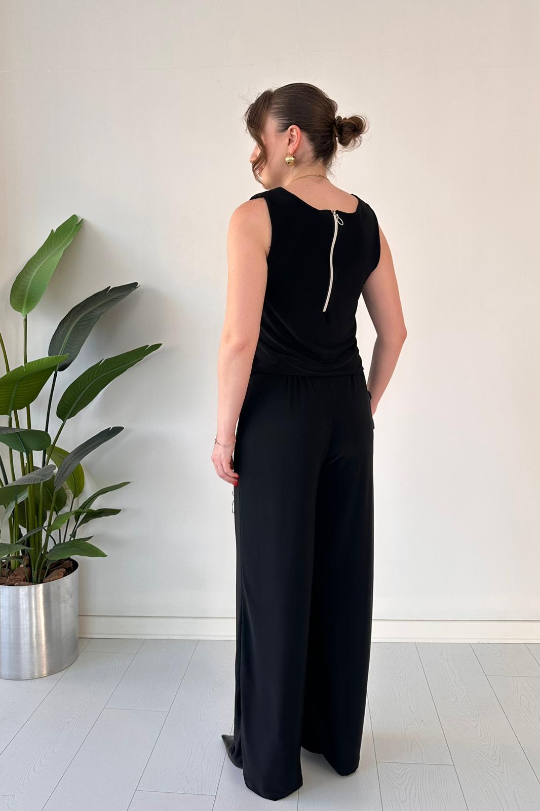 Draped Wrap-Front Chain Belted Jumpsuit